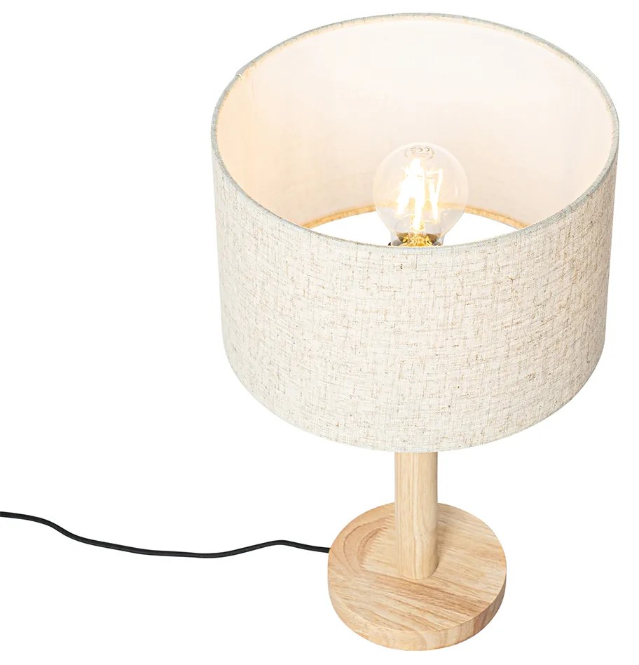 Landelijke tafellamp hout met linnen kap beige 25 cm - Mels