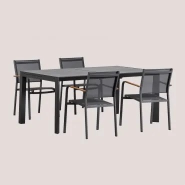 Rechthoekige Tafelset 180-240x100 Cm Uitschuifbaar Starmi En 4 Stapelbare Tuinstoelen Van Aluminium Archer Grijs – Grafiet - Sklum