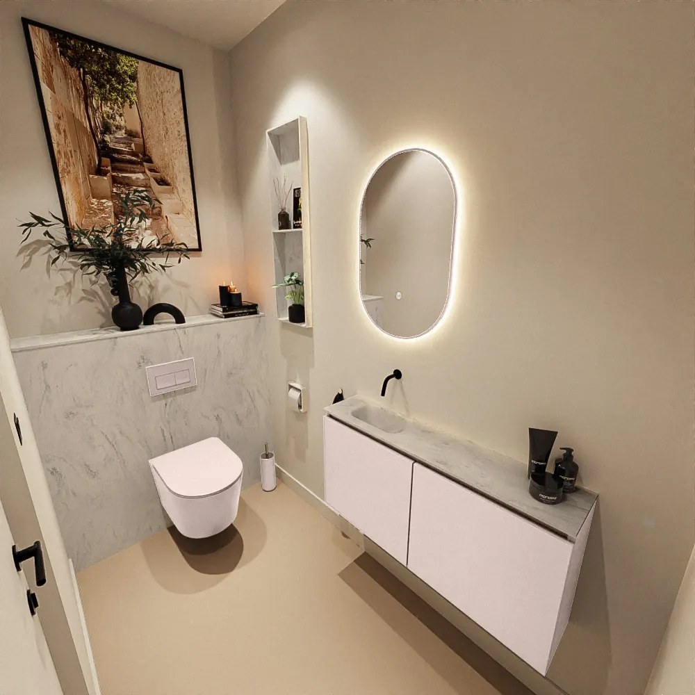 Mondiaz Ture DLux toiletmeubel 100cm rosee met wastafel opalo links zonder kraangat