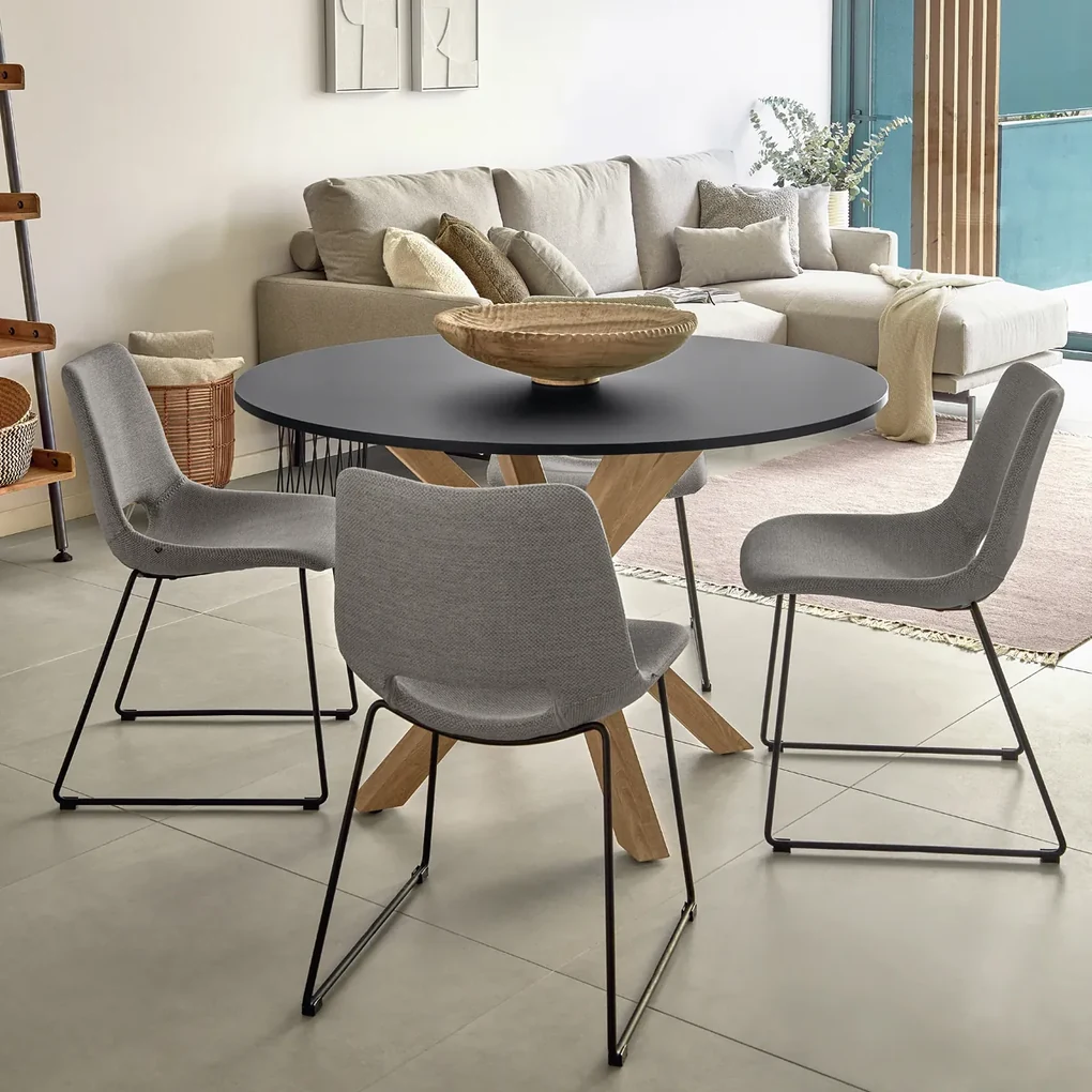 Kave Home Full Argo Ronde Eettafel Modern Zwart Met Eiken - 120 X 120cm.