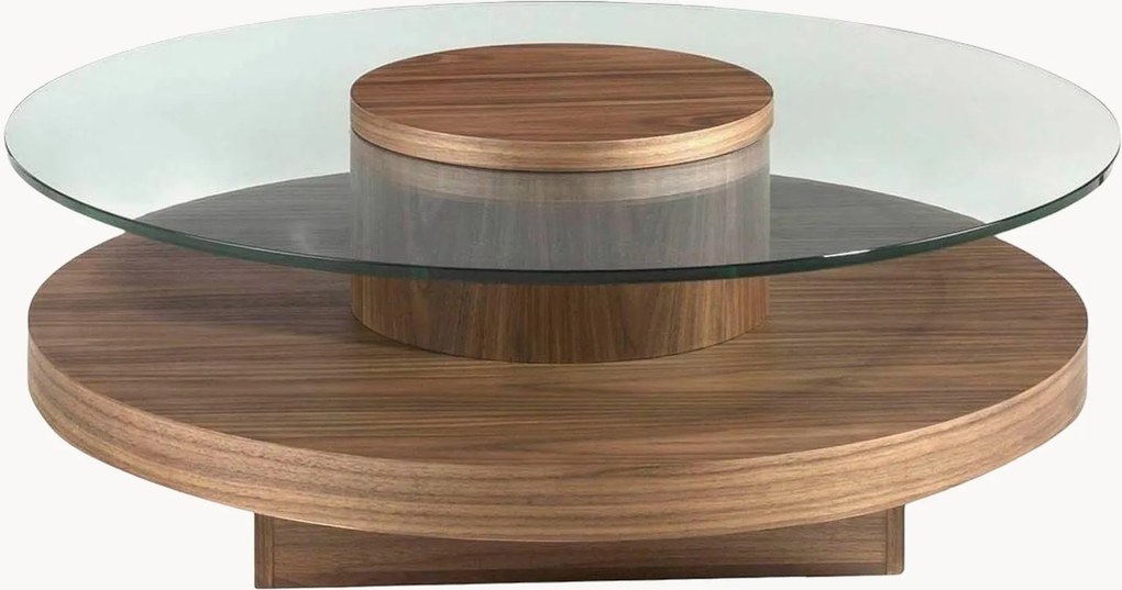 Ronde salontafel Cecil met glazen tafelblad en onderblad