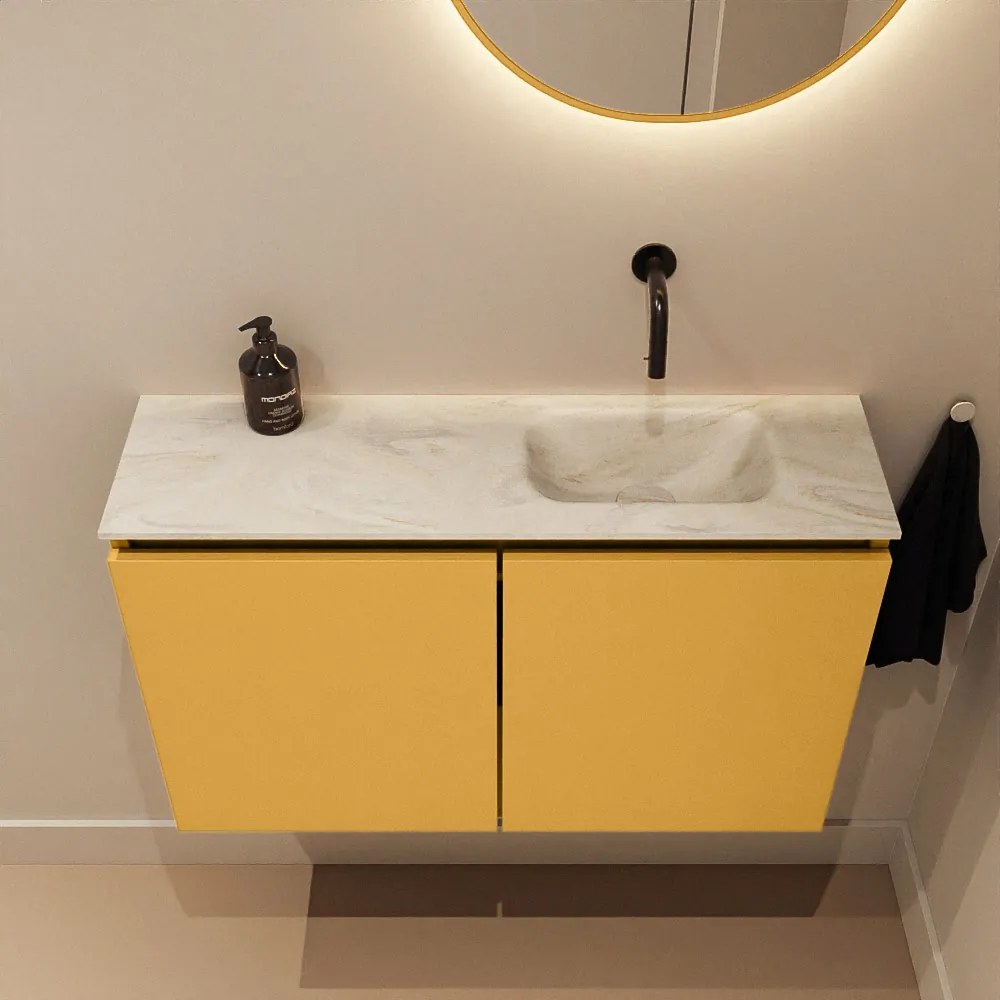 Mondiaz Ture DLux toiletmeubel 80cm ocher met wastafel ostra rechts zonder kraangat