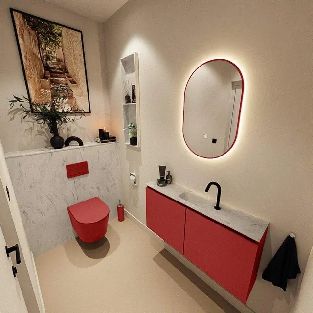 MONDIAZ TURE-DLUX 100cm toiletmeubel Fire. EDEN wastafel Opalo positie midden. Met 1 kraangat. TUREDX100FIRM1OPA