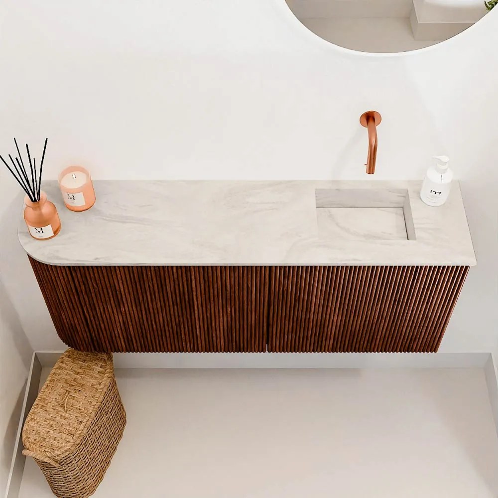 Mondiaz Joya DLux 100cm toiletmeubel ronding links ruby met wastafel faye rechts zonder kraangat ostra