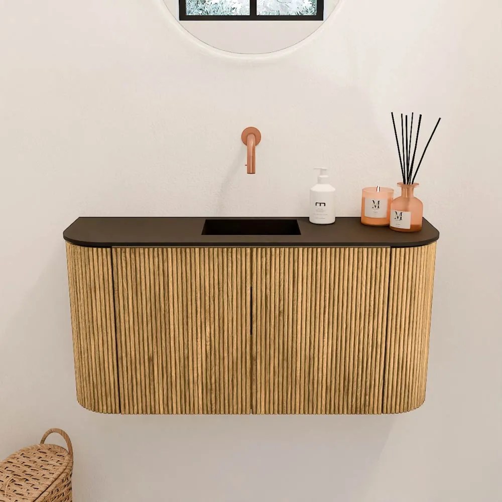 Mondiaz Joya 85cm toiletmeubel ronding links/rechts oak met wastafel faye midden zonder kraangat urban