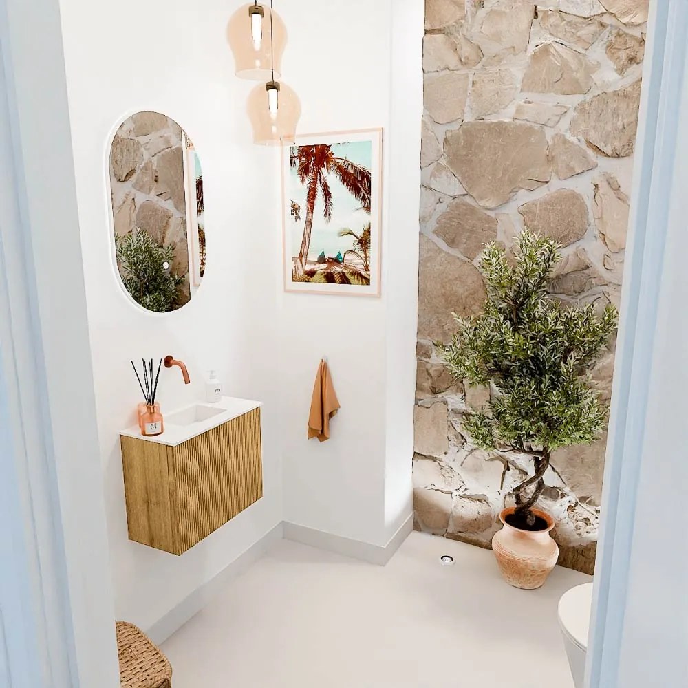 Mondiaz Joya 50cm toiletmeubel oak met wastafel faye midden zonder kraangat talc