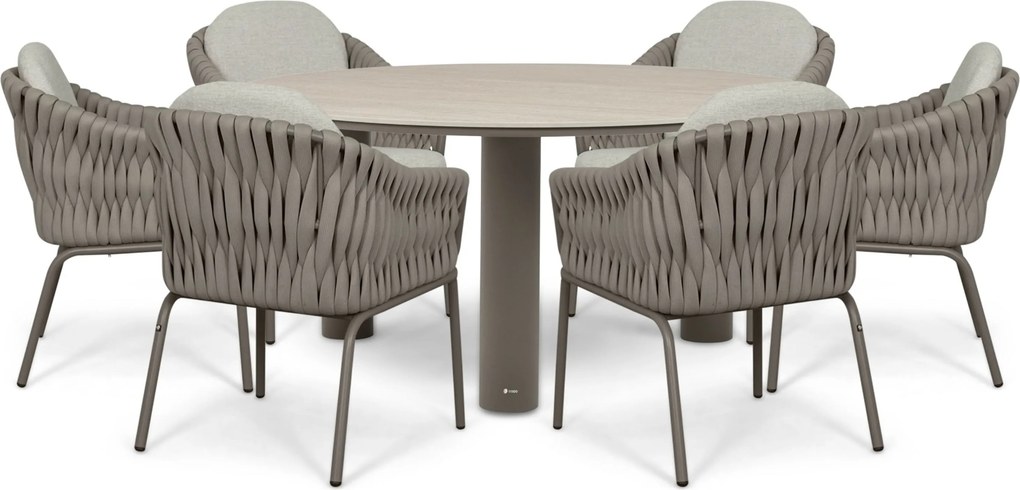 Tuinset Ronde Tuintafel 6 personen 158 cm Rope Taupe Santika Furniture Santika