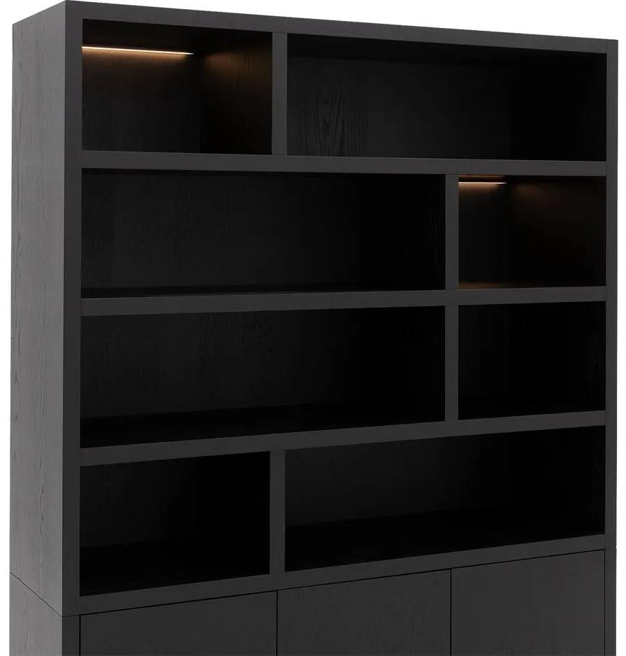 Goossens Buffetkast Barcelona, 3 deuren 8 open vakken, zwart eiken, 158 x 212 x 45 cm, stijlvol landelijk