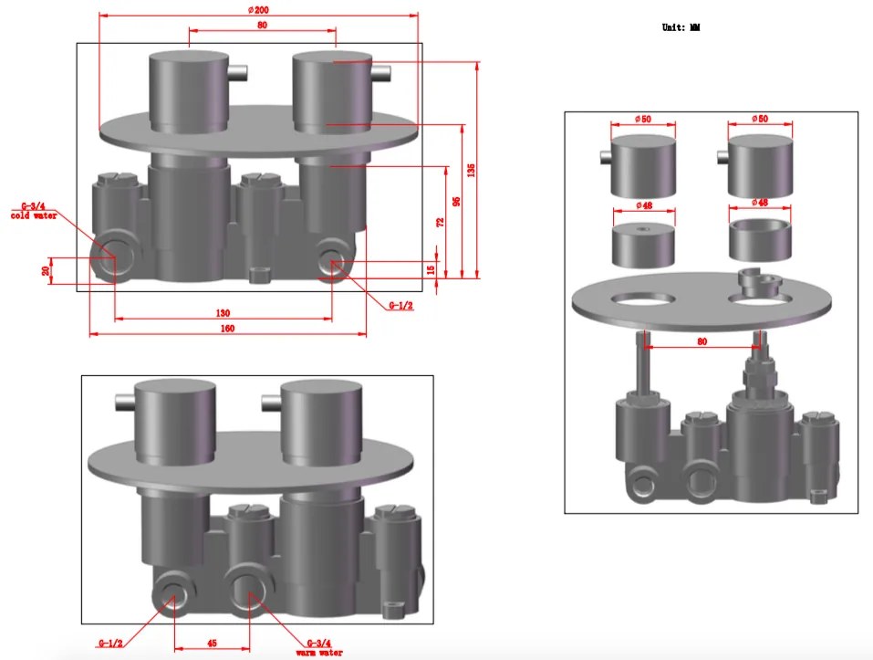 Saniclear Iron inbouw badkraan rond met vrijstaande uitloop verouderd ijzer - gunmetal