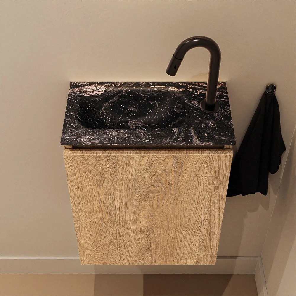 Mondiaz Ture DLux toiletmeubel 40cm washed oak met wastafel lava links met kraangat