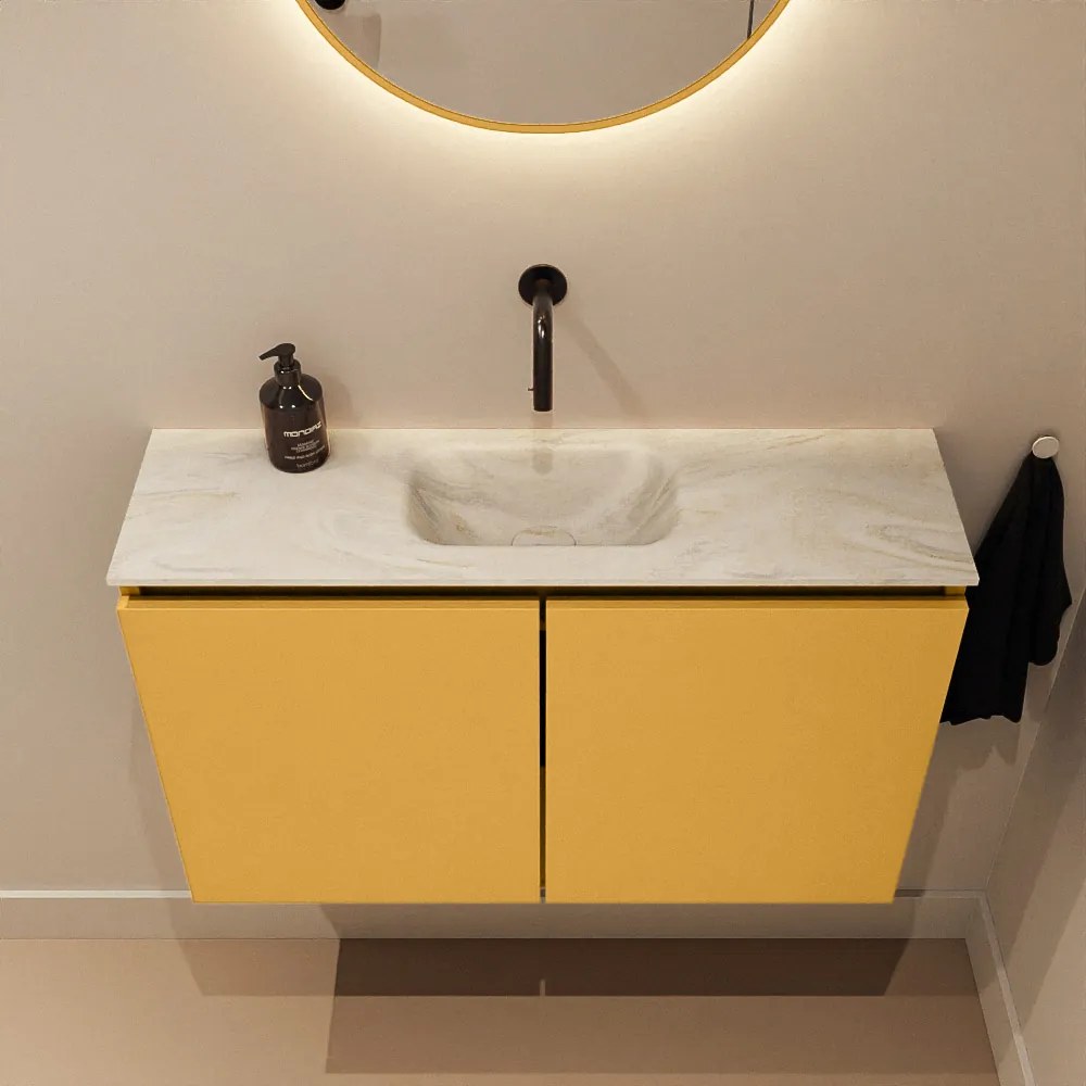 Mondiaz Ture DLux toiletmeubel 80cm ocher met wastafel ostra midden zonder kraangat