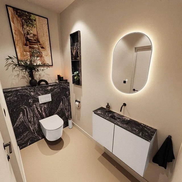 MONDIAZ TURE-DLUX 80cm toiletmeubel Linen. EDEN wastafel Lava positie midden. Zonder kraangat. TUREDX80LINM0LAV