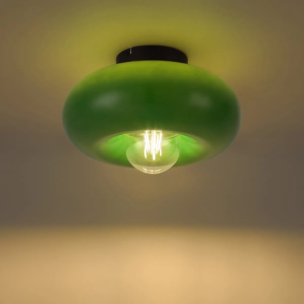 Retro plafondlamp zwart met groen glas 30cm - Glaze