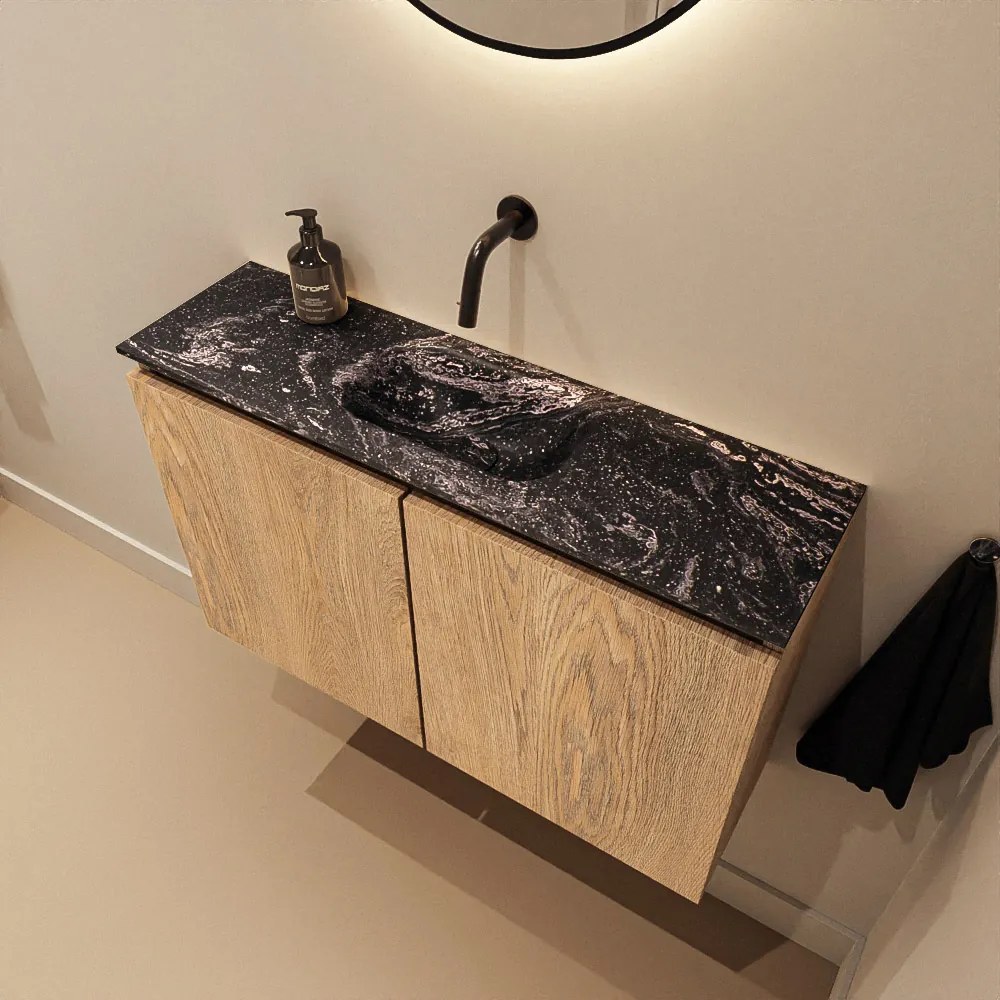 Mondiaz Ture DLux toiletmeubel 80cm washed oak met wastafel lava midden zonder kraangat