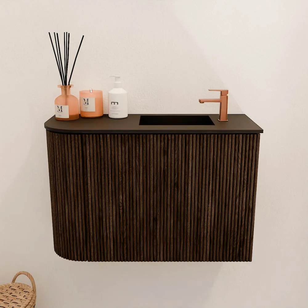 Mondiaz Joya 60cm toiletmeubel ronding links walnut met wastafel faye rechts 1 kraangat urban