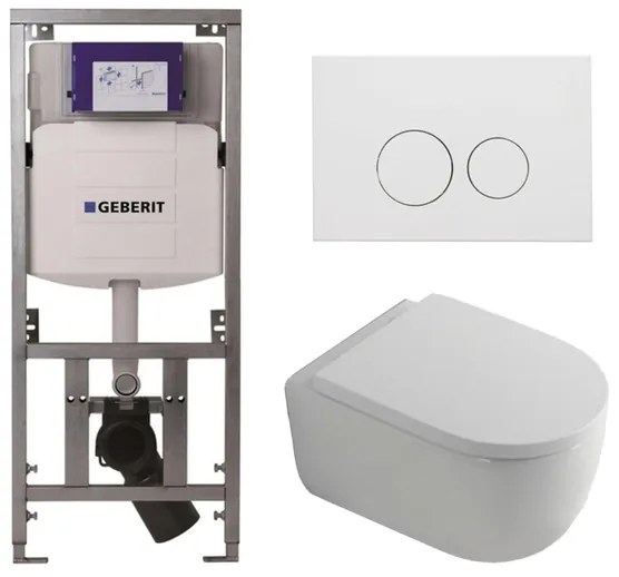 QeramiQ Dely Swirl Toiletset - 36.3x51.7cm - Geberit UP320 Burda inbouwreservoir - 35mm zitting - mat witte metalen bedieningsplaat - ronde knoppen - wit glans 0701131/SW706190/SW1000767/SW1026256