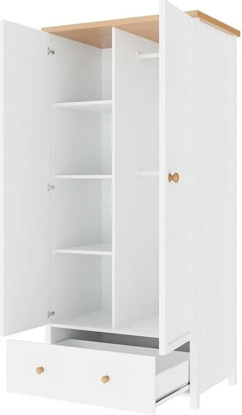 Kledingkast Romelbo 145, Wit, Eiken, 187x85x52cm, 75 kg, Kledingkast deuren: Met scharnieren