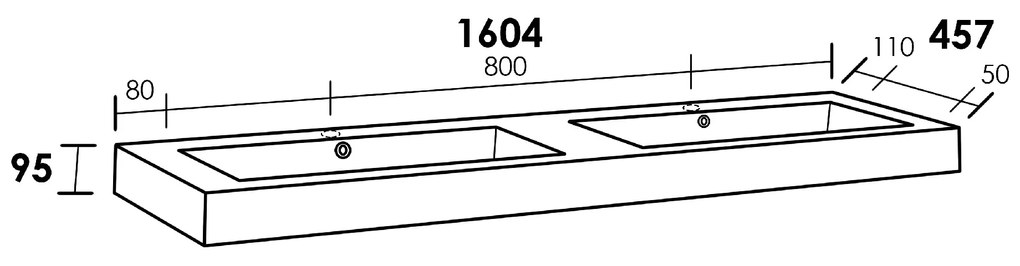 Sanituba Florence wastafel mineraalmarmer met twee kraangaten 160cm