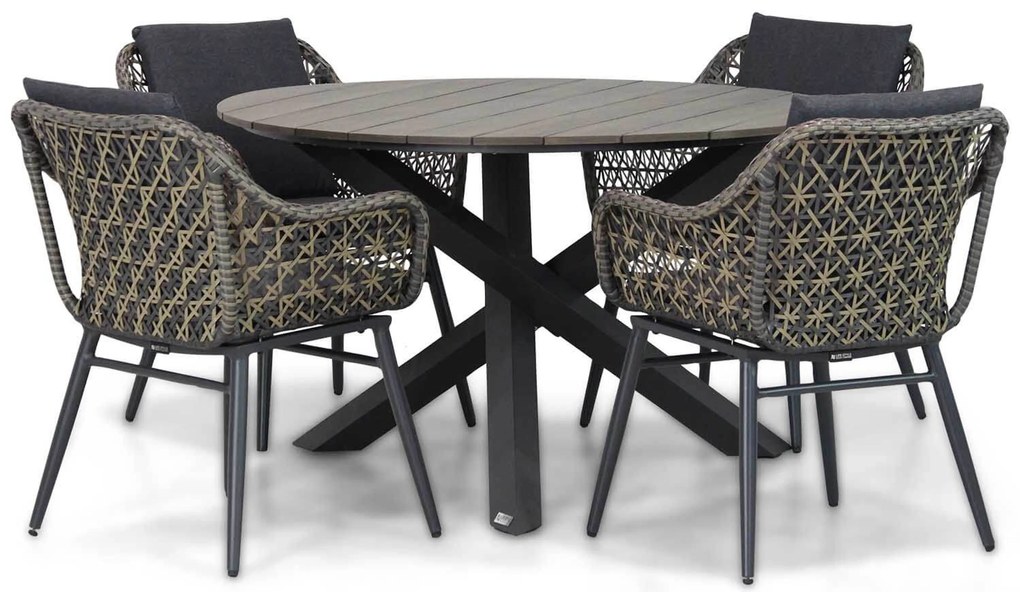 Tuinset Ronde Tuintafel 4 personen 125 cm Wicker Taupe  Lifestyle Garden Furniture Dolphin/Ancona