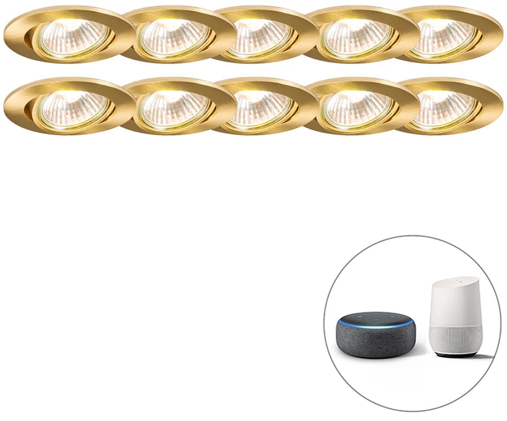 Set van 10 smart inbouwspots goud kantelbaar incl. Wifi GU10 - Cisco Modern, Design GU10 rond Binnenverlichting Lamp