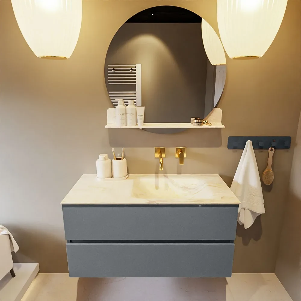Mondiaz Vica DLux badmeubel 100cm plata 2 lades met wastafel ostra rechts zonder kraangat