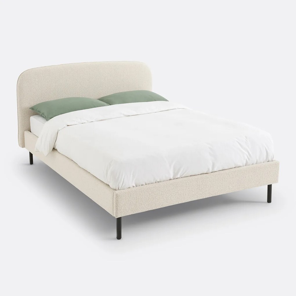 Bed, gestoffeerd in bouclette stof, met lattenbodem, Conto