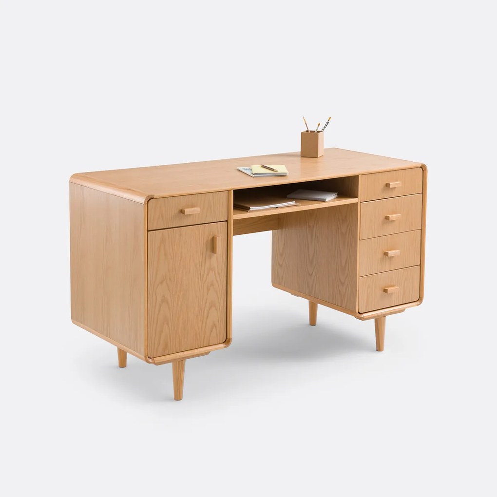 Bureau met dubbele sokkel in eikenfineer, Miji