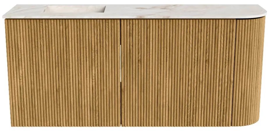 Mondiaz Joya DLux 90cm toiletmeubel ronding rechts oak met wastafel faye links zonder kraangat frappe