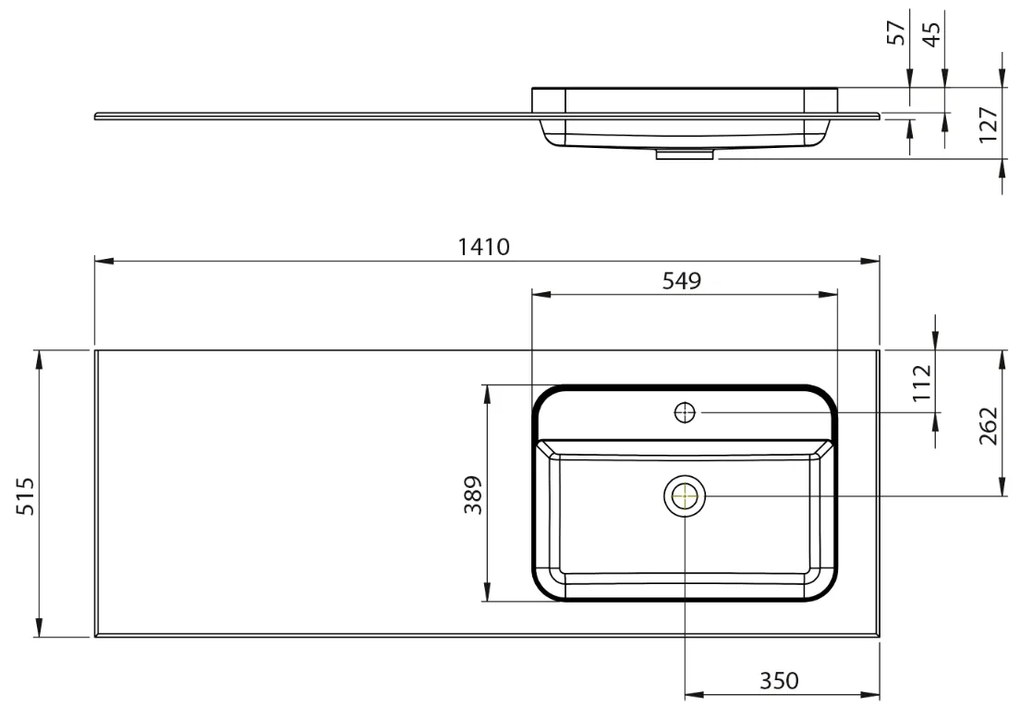 Sapho Brahea wastafel 140x50cm solid surface wit mat met smalle rand en kraangat rechts