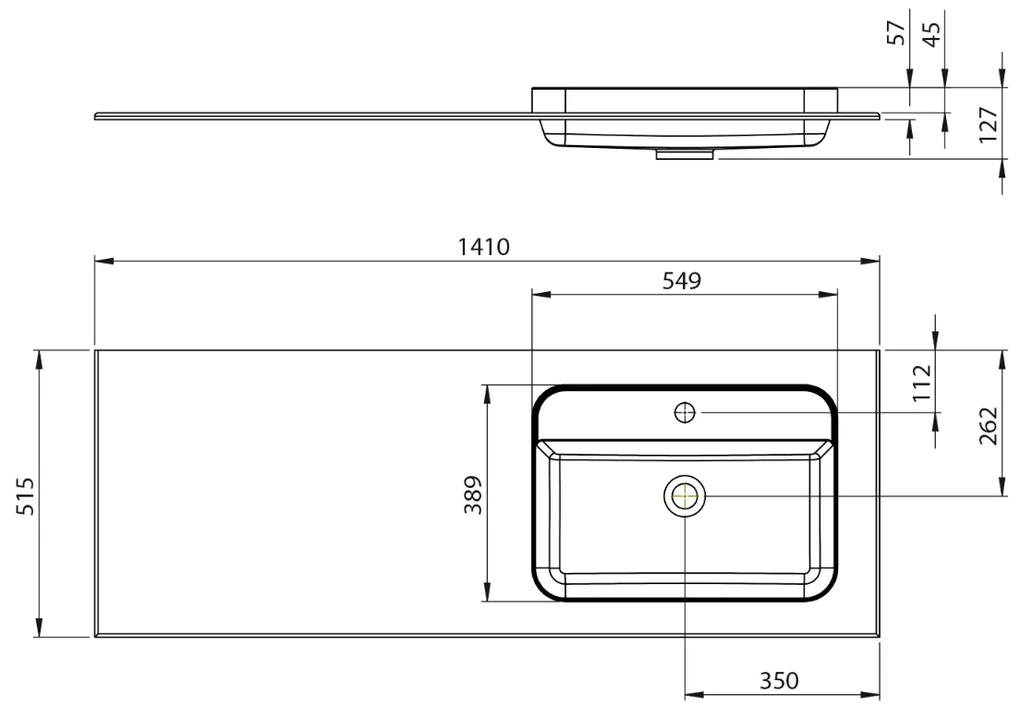 Sapho Brahea wastafel 140x50cm solid surface wit mat met smalle rand en kraangat rechts