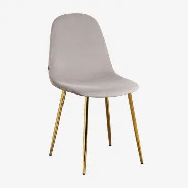 Set Van 4 Glamm Fluwelen Eetkamerstoelen Grijs – Taupe & Goud - Sklum