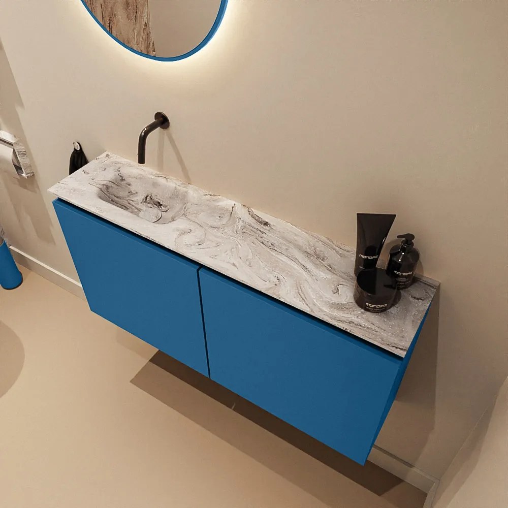 Mondiaz Ture DLux toiletmeubel 100cm jeans met wastafel glace links zonder kraangat