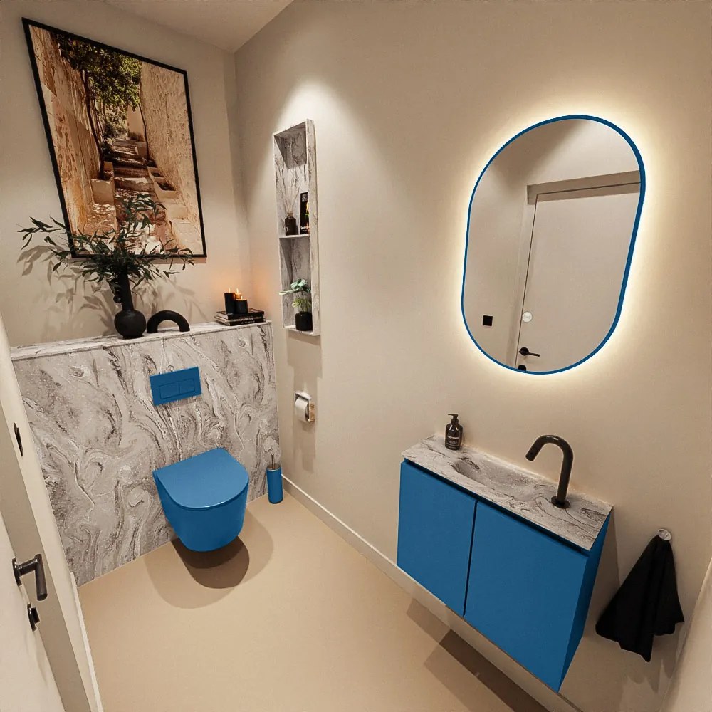 Mondiaz Ture DLux toiletmeubel 60cm jeans met wastafel glace midden met kraangat