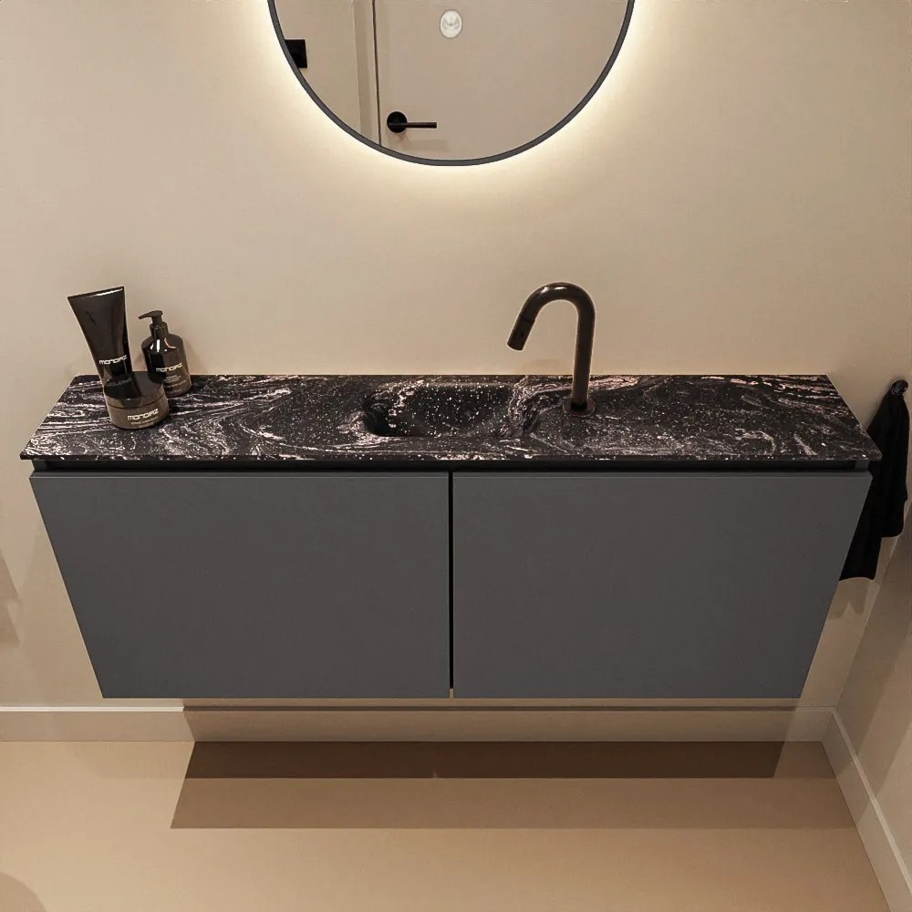 Mondiaz Ture DLux toiletmeubel 120cm dark grey met wastafel lava midden met kraangat