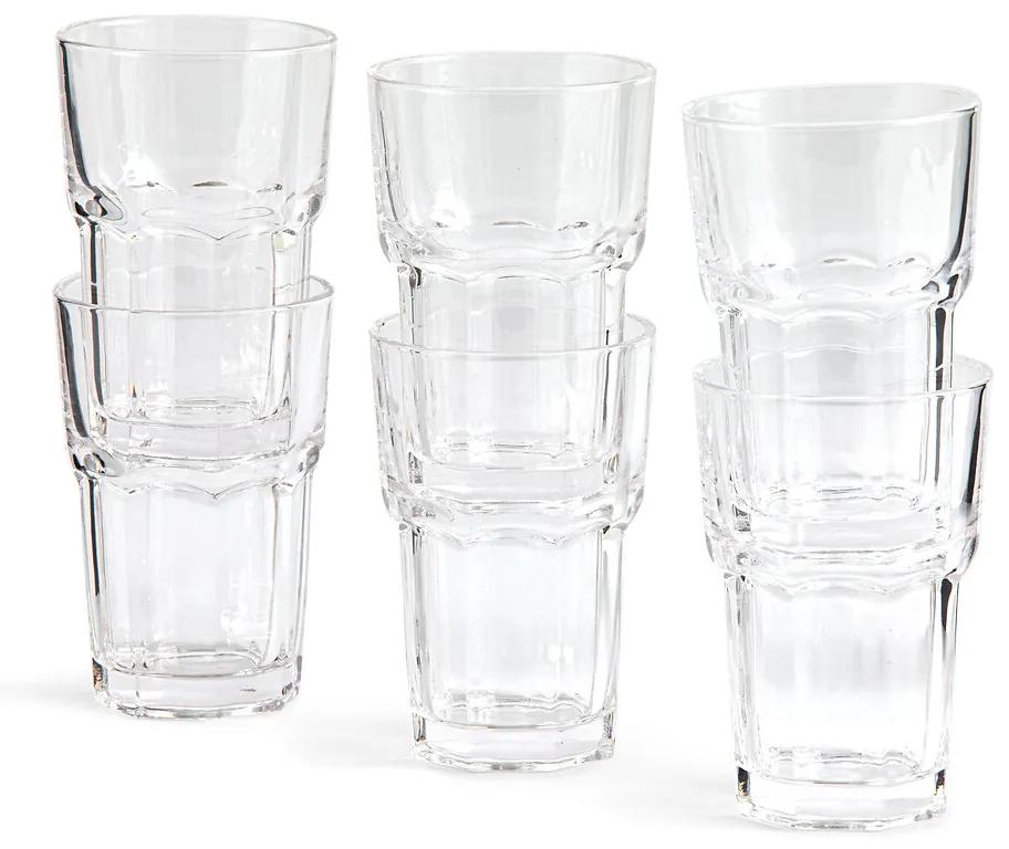 Set van 6 waterbekers in gefacetteerd glas , Faceta