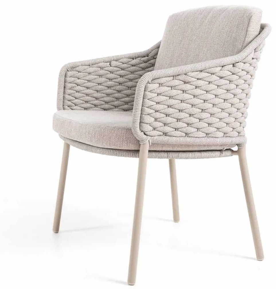 4 Seasons Outdoor Eros tuinset latte met teak Prado tafel Ø 130 cm Tuinset beige weerbestendig