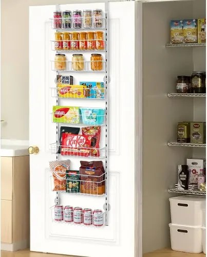 VEVOR Pantrykastorganizer voor boven de deur, 8-laags hangende kruidenrekken van staal, verstelbare wandplanken, voor thuis, keuken en badkamer, wit
