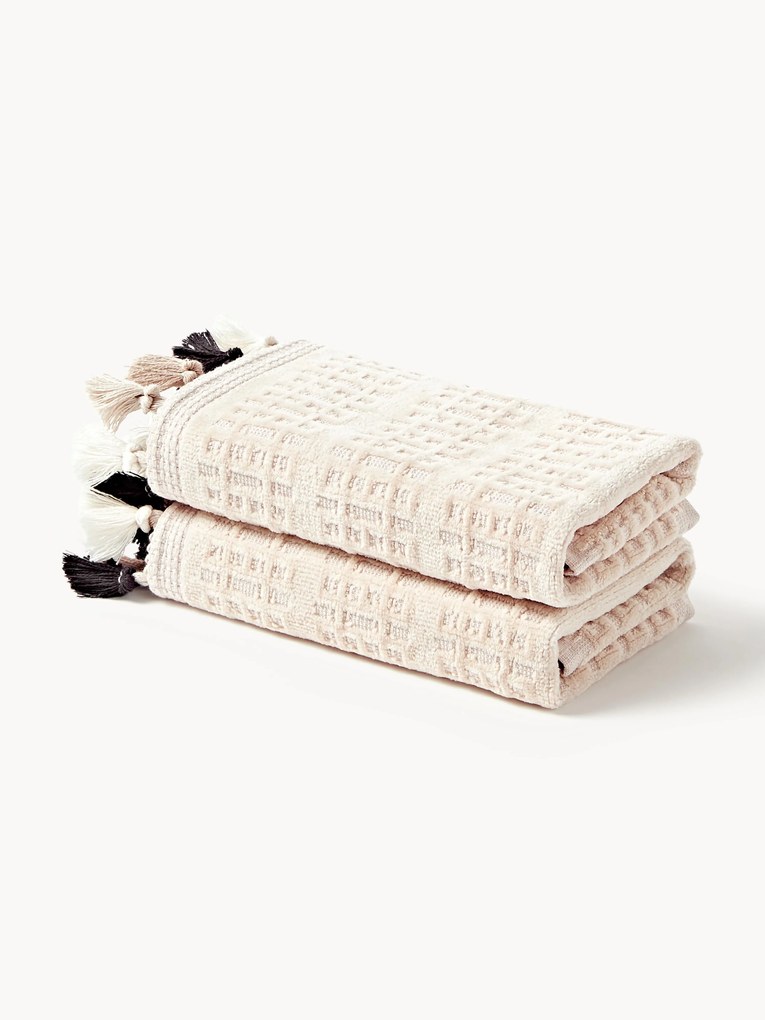 Velours handdoek Tallulah met decoratieve franjes, in verschillende formaten
