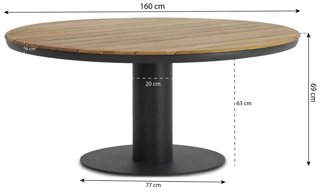 Dining Tuintafel rond 160 cm Ø laag Aluminium/teak Grijs Salerno