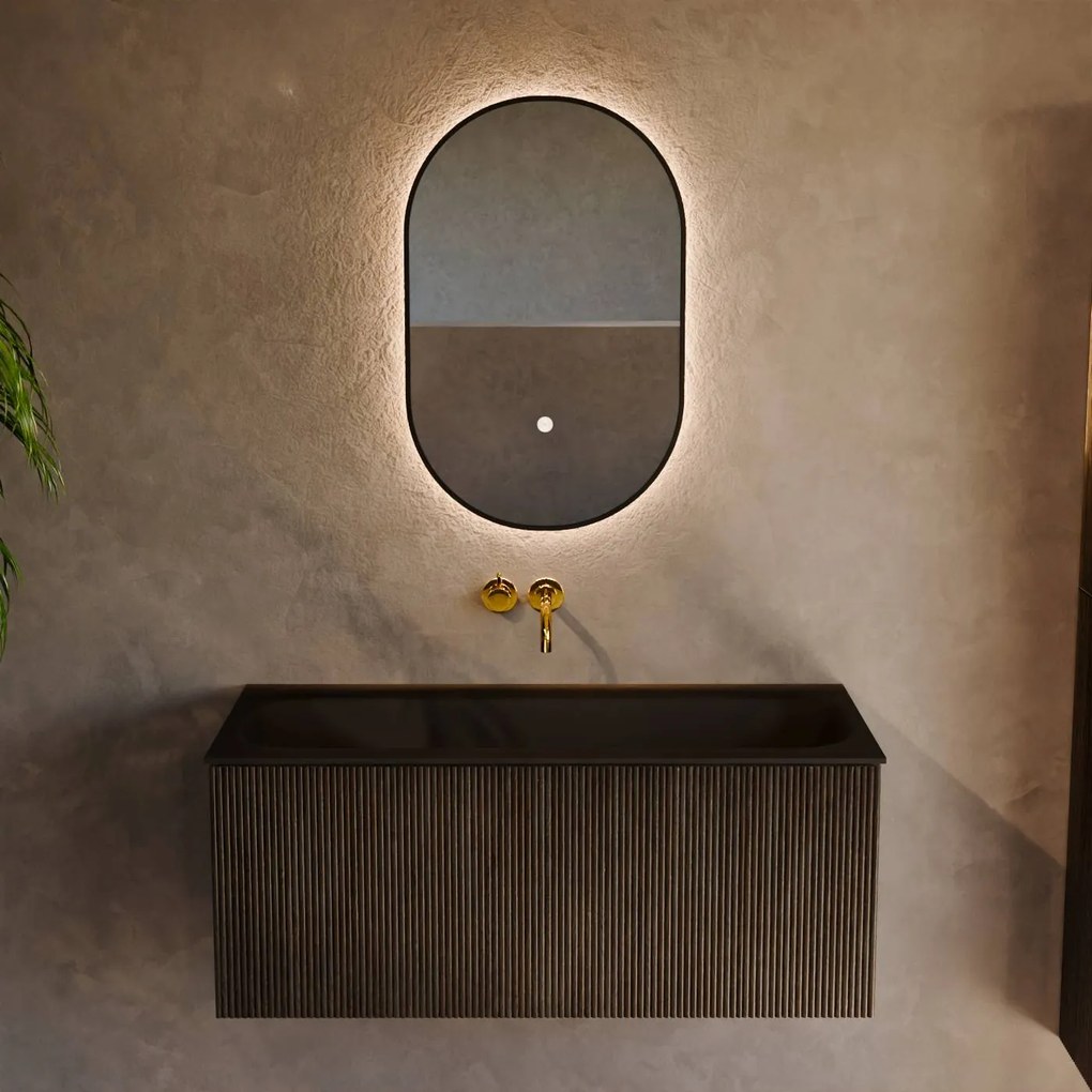 Mondiaz Kurve 100cm badmeubel shadow met 1 lade en wastafel big medium midden zonder kraangat urban