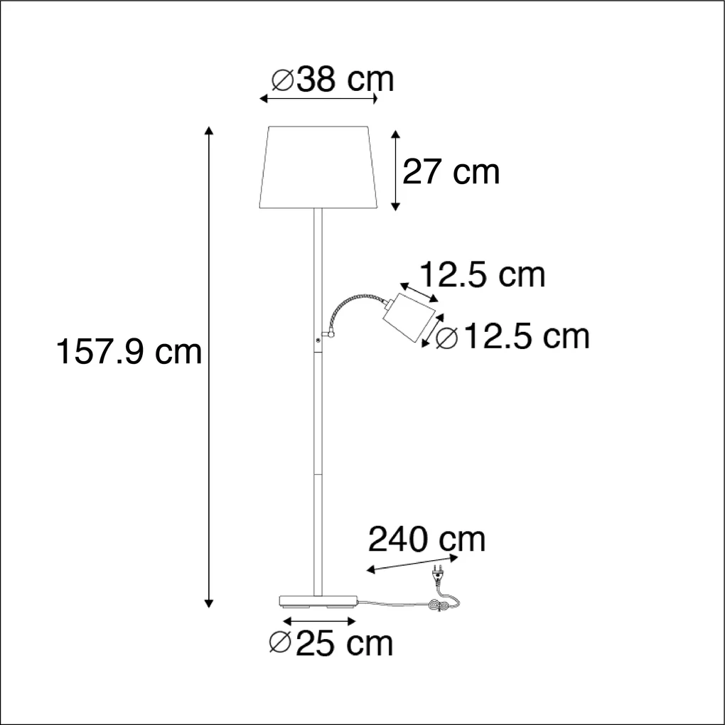 Klassieke vloerlamp staal met witte kap en leeslampje - Retro Klassiek / Antiek E27 Binnenverlichting Lamp