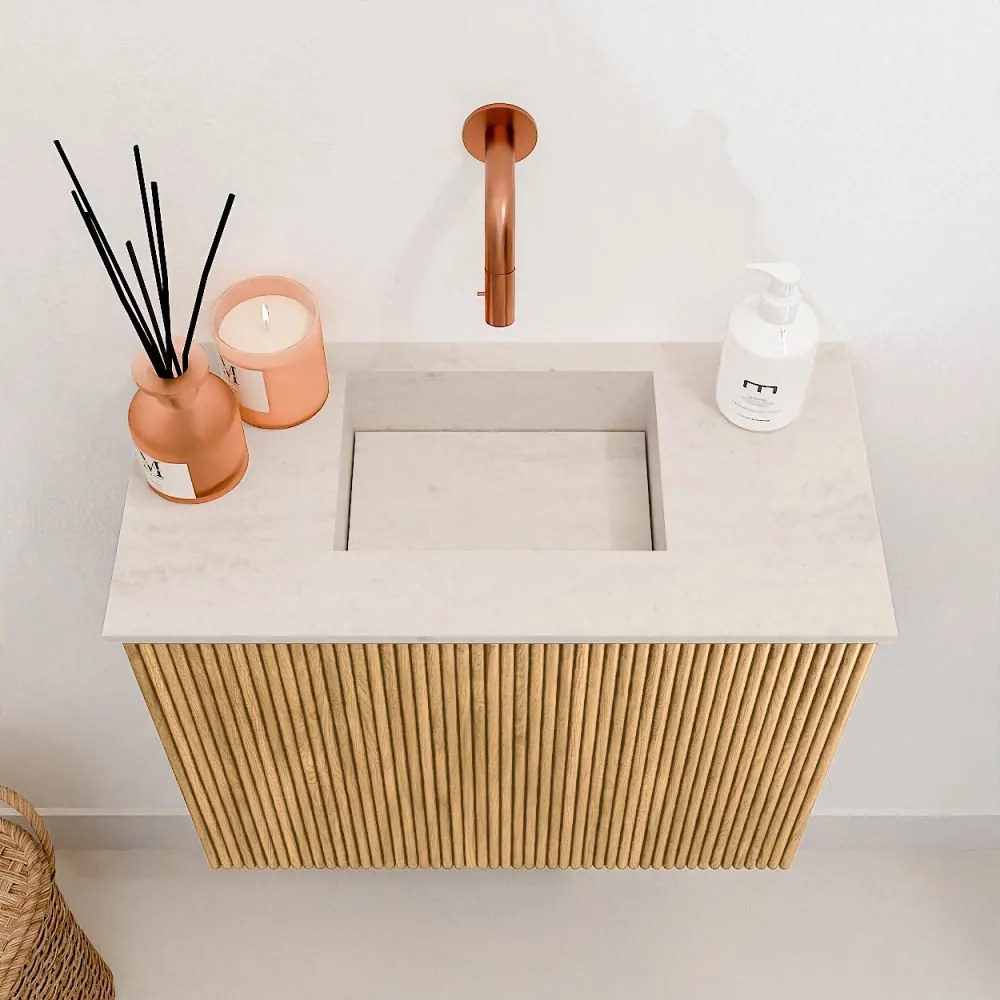 Mondiaz Joya DLux 50cm toiletmeubel oak met wastafel faye midden zonder kraangat meli
