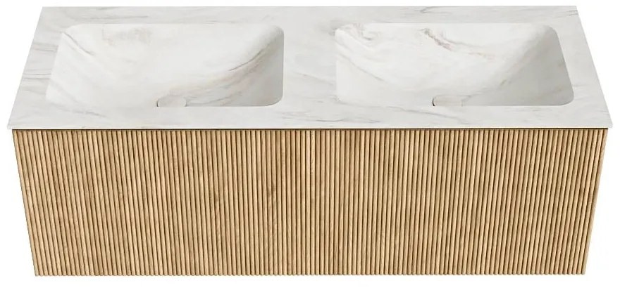 Mondiaz Kurve-dlux 120cm badmeubel oak met 1 lade en wastafel leaf dubbel zonder kraangat ostra