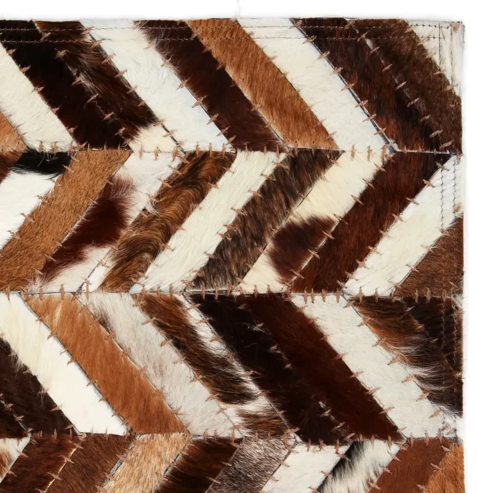 vidaXL Vloerkleed chevron patchwork 80x150 cm echt leer bruin/wit
