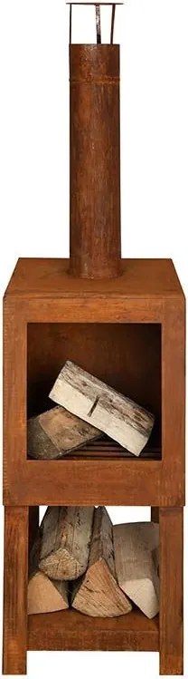 Esschert Design terraskachel met houtopslag roest