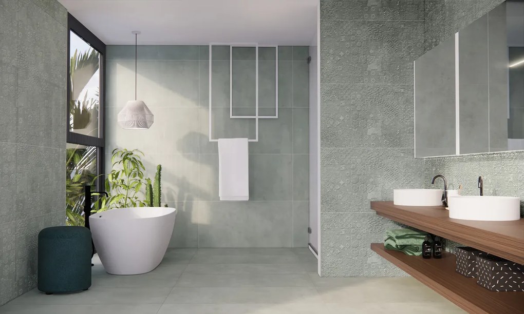 Jabo Beton Cire Bercy Salvia wandtegel reliëf groen 60x120cm gerectificeerd