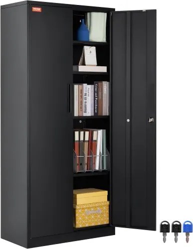 VEVOR 5-laags archiefkast met 2 magnetische deuren, draagvermogen van 90,72 kg per plank, afsluitbare opbergkast, metalen ladekast voor kantoor, thuis, enz. Zwart