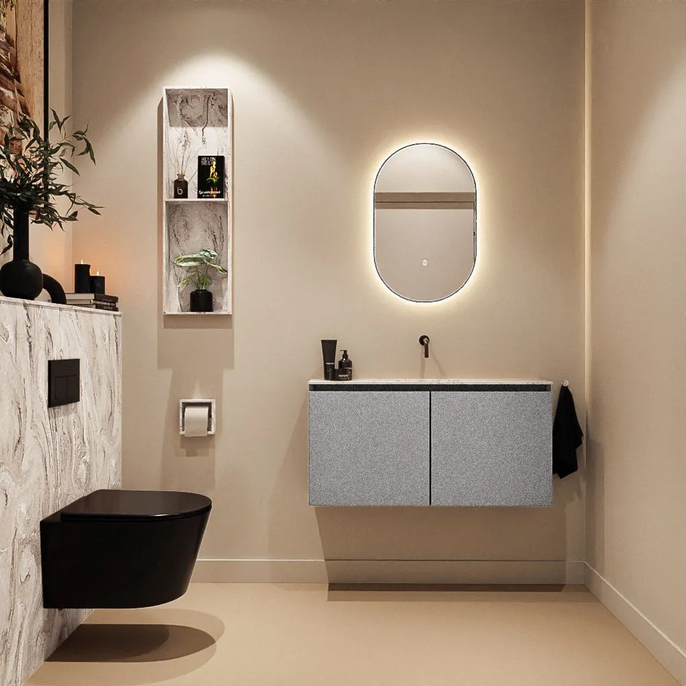 Mondiaz Ture DLux toiletmeubel 100cm plata met wastafel glace midden zonder kraangat