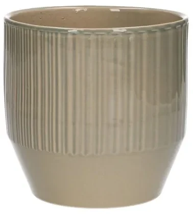 Bloempot, aardewerk, zachtgroen verticale streep,Ø 13 cm
