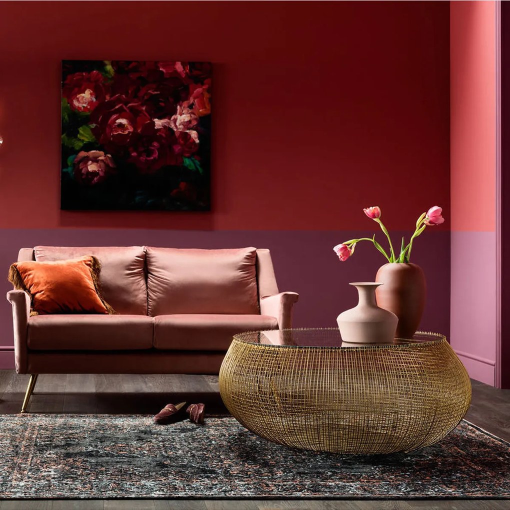 Kare Design Cesta Glazen Salontafel Met Goud Gaas - 110 X 110cm.